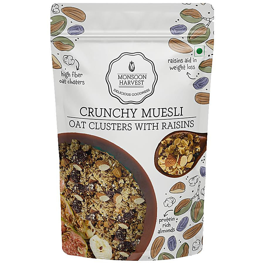 Monsoon Harvest Crunchy Muesli - Oat Clusters With Raisins 200 g + Fruit