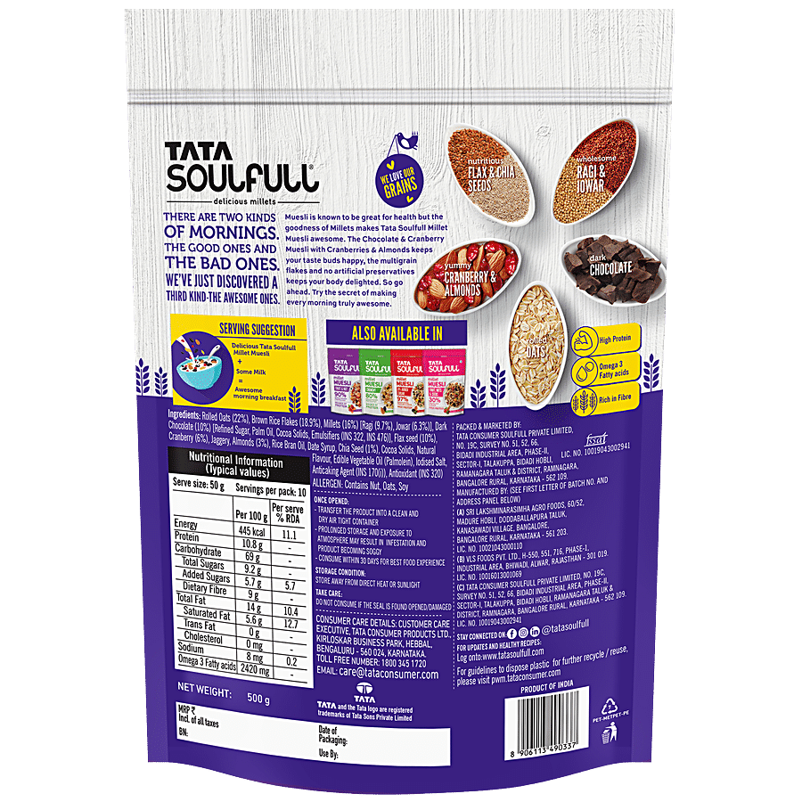 Tata Soulfull Millet Muesli Chocolate & Cranberry With 20% Almonds & Seeds