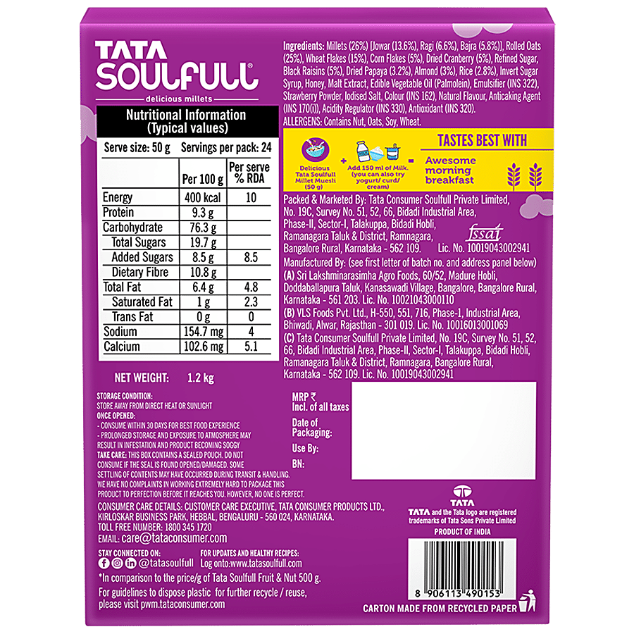 Tata Soulfull Millet Muesli With 90% Fruits