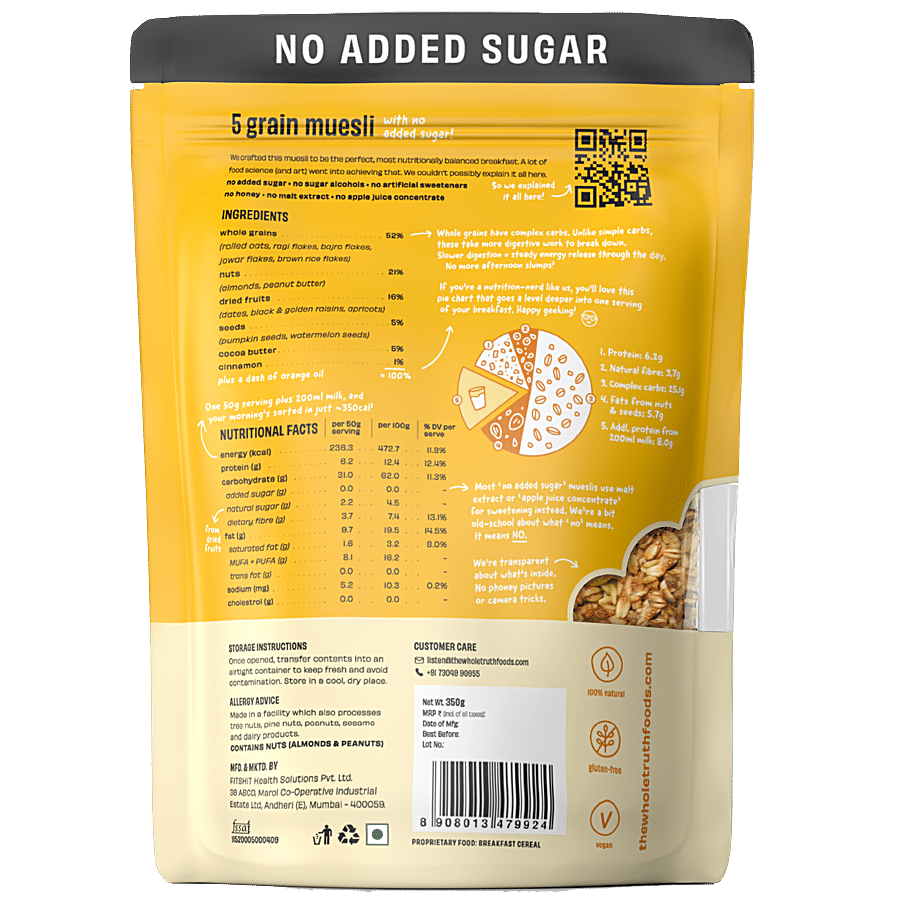 The Whole Truth - No Added Sugar Breakfast Muesli Super Saver Pack - 5 Grain Muesli