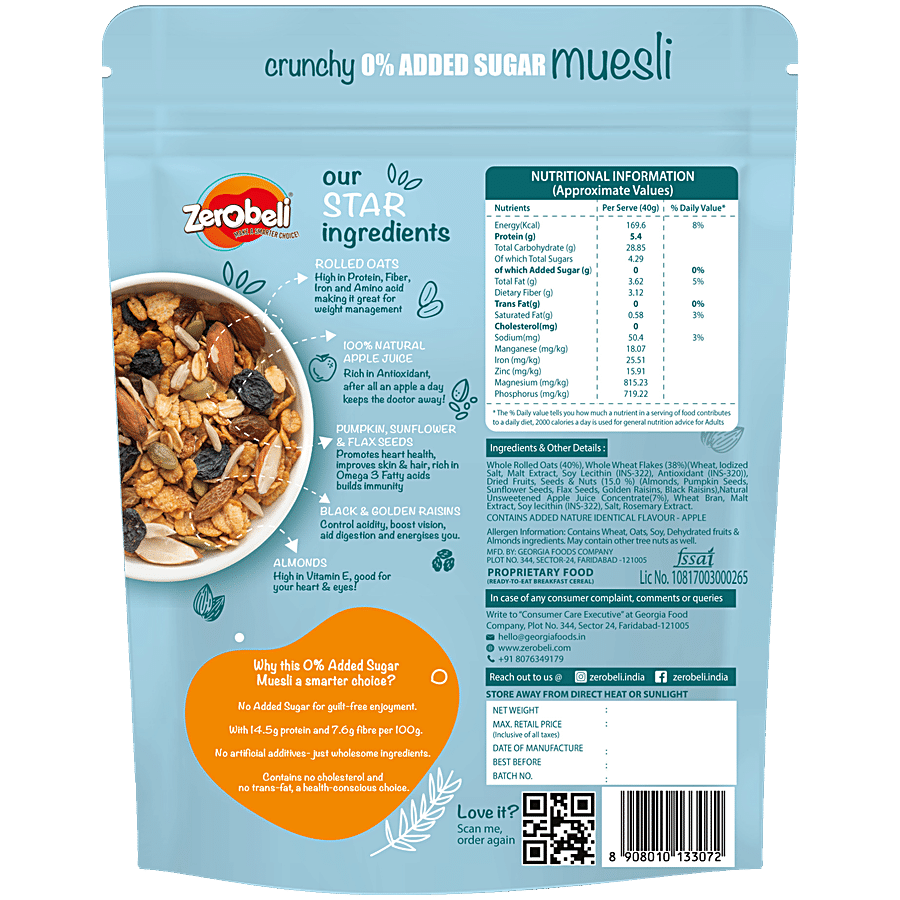 Zerobeli Crunchy Muesli - No Sugar Added