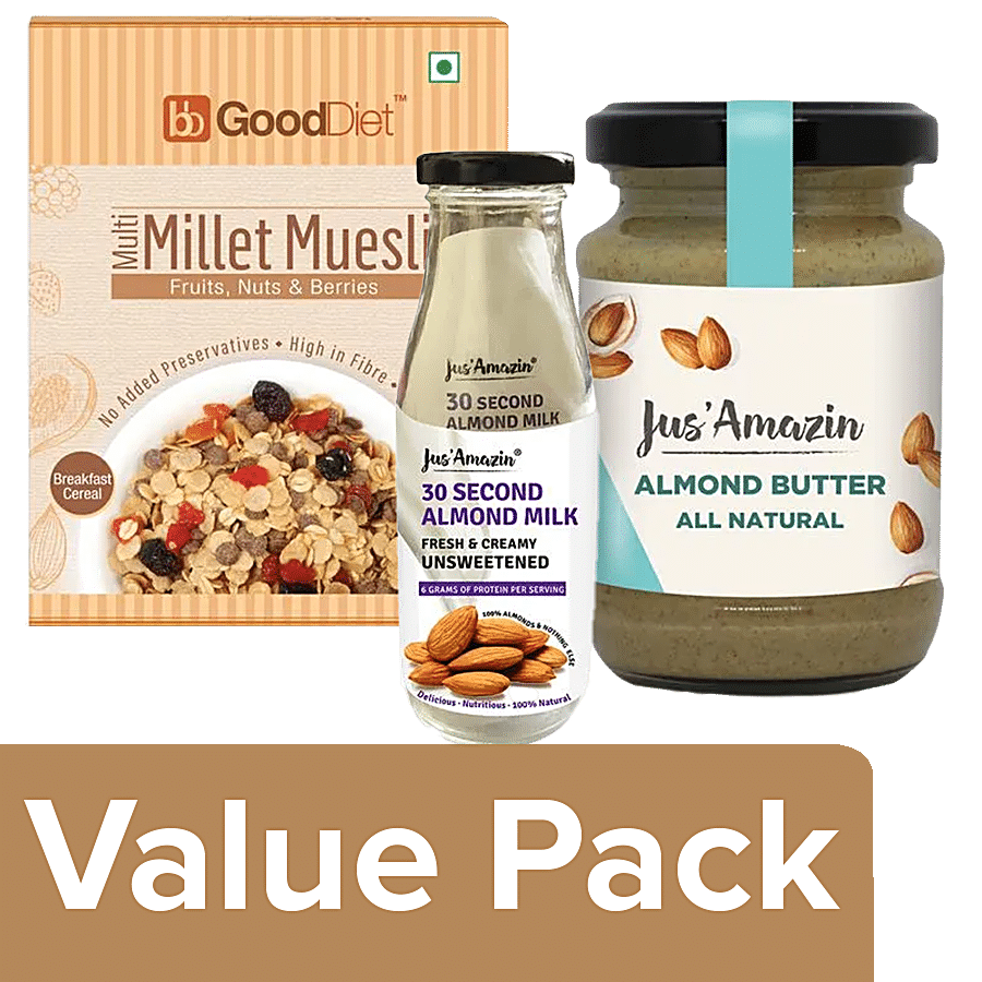 bb Combo GoodDiet MultiMillet Muesli 350g +Jus Amazin AlmondButter 125g +Almond Milk 125g