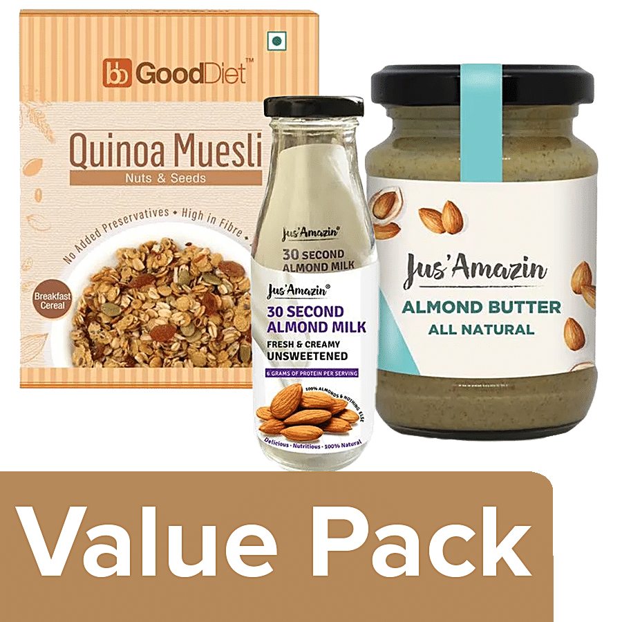 bb Combo GoodDiet Quinoa Muesli 350g + Jus Amazin Almond Butter 125g+ Almond Milk 125g