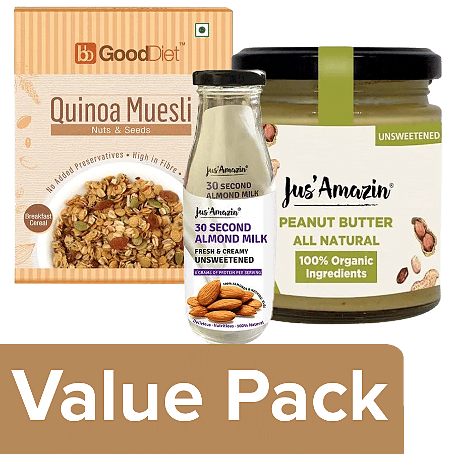 bb Combo GoodDiet Quinoa Muesli 350g + Jus Amazin Peanut Butter 200g + Almond Milk 125g