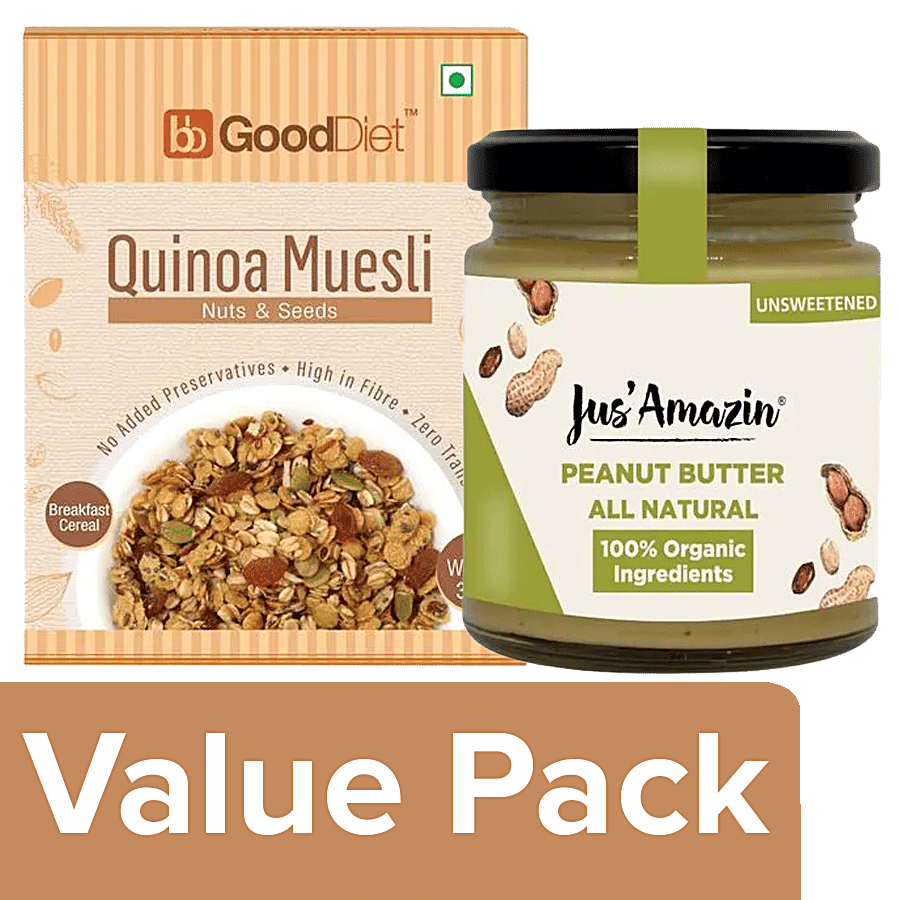 bb Combo GoodDiet Quinoa Muesli Nuts & Seeds 350g + Jus Amazin Organic Peanut Butter 200g