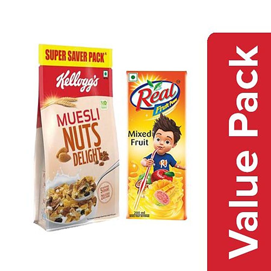 bb Combo Kelloggs Muesli - Nuts Delight 750 gm + Real Fruit Power - Mixed Fruits 200 ml