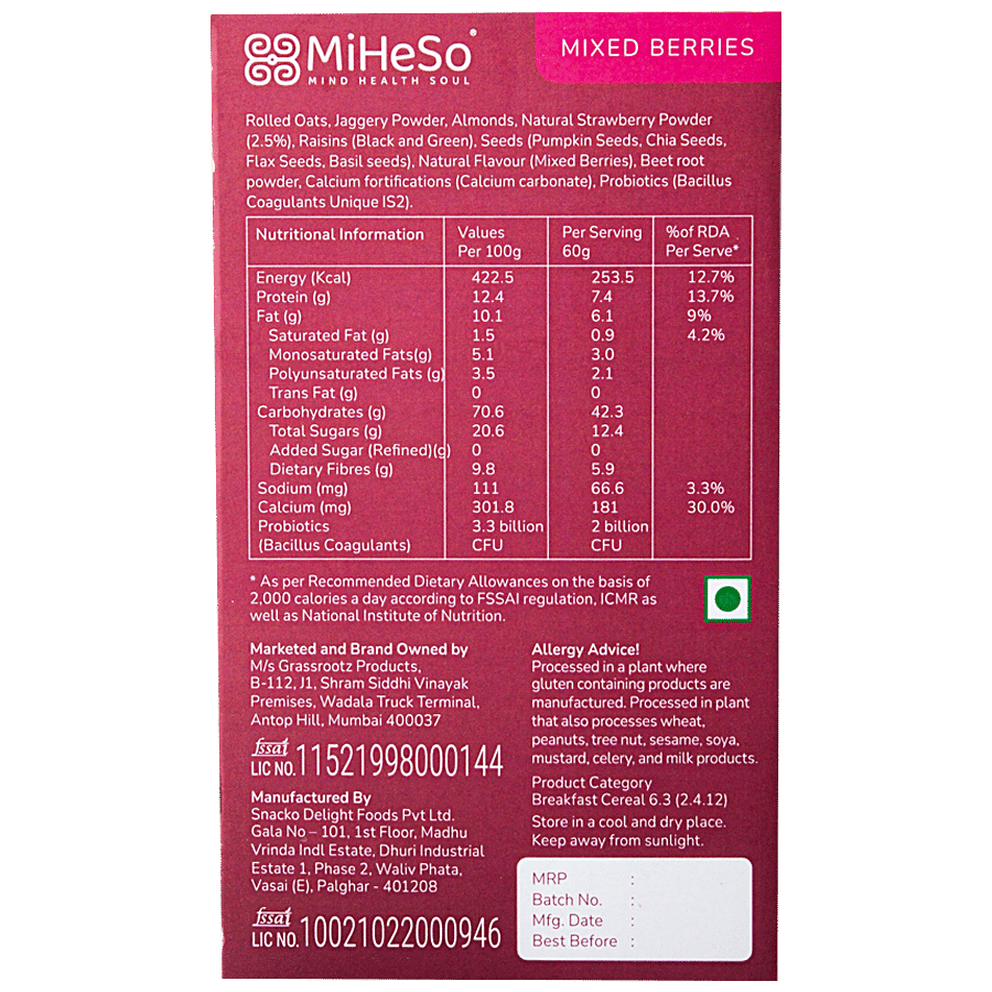 MiHeSo Mind Health Soul Overnight Oats - Mixed Berries