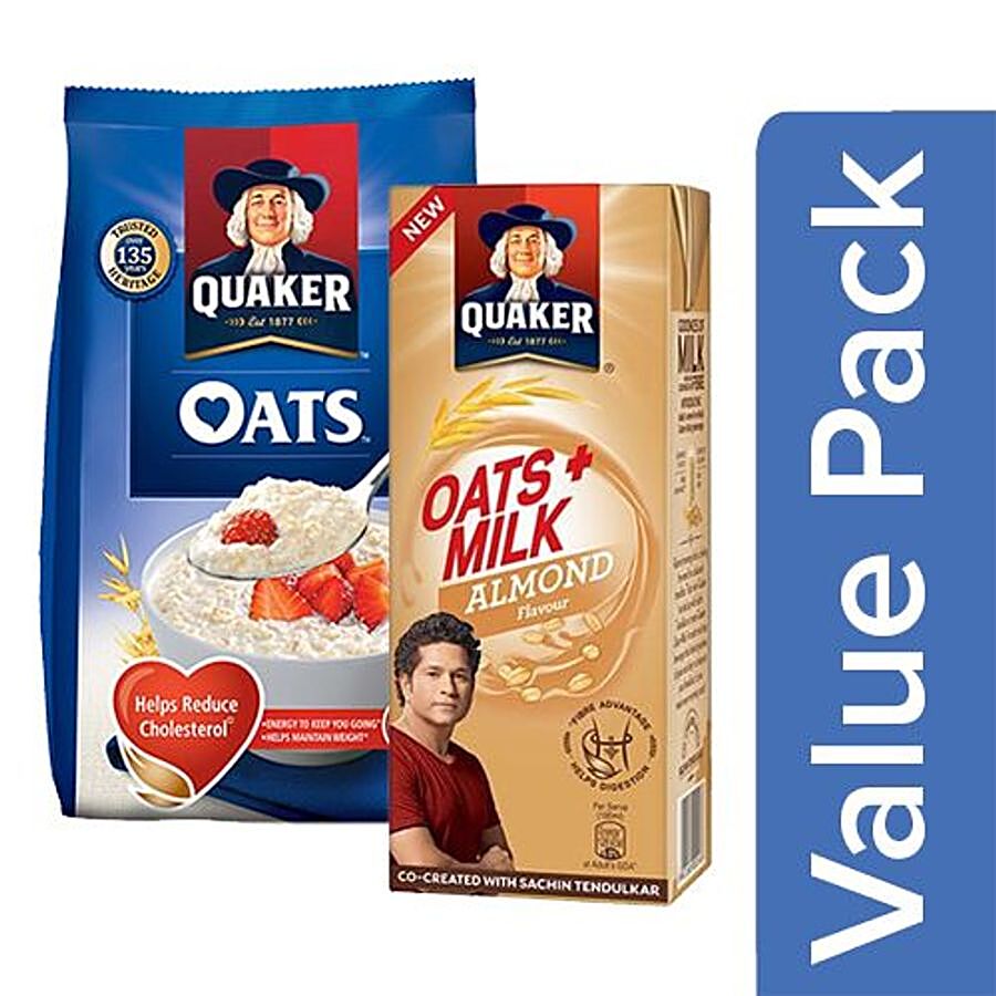 Quaker Oats 1 kg + Oats + Milk Almond Flavour 180 mlx4