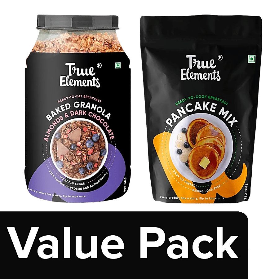 True Elements Baked Granola - Almonds & Dark Chocolate 900g + Ready To Cook - Pancake Mix250 g