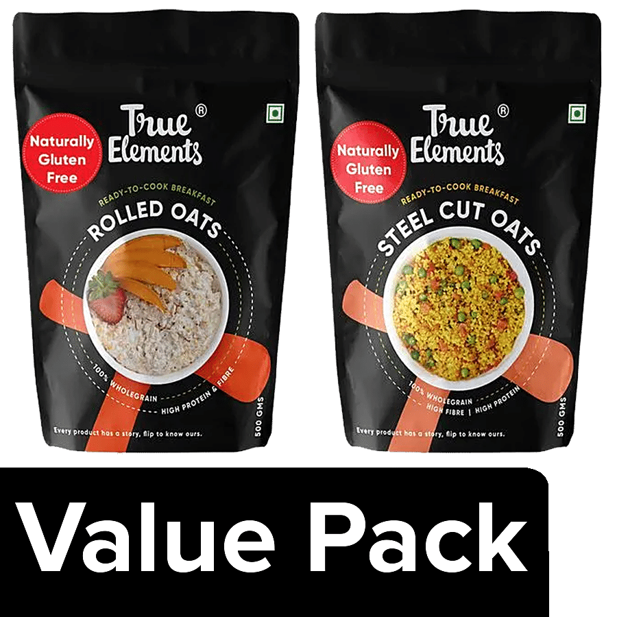 True Elements Rolled Oats - Gluten Free + Gluten Free - Steel Cut Oats (each 500 g)