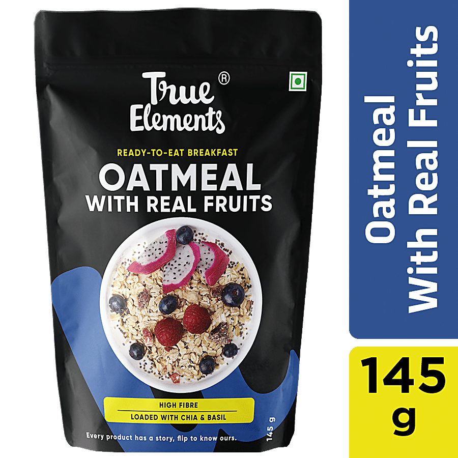 True Elements Whole Oatmeal With Chia & Real Fruits - High Protein & Fibre Breakfast Cereal