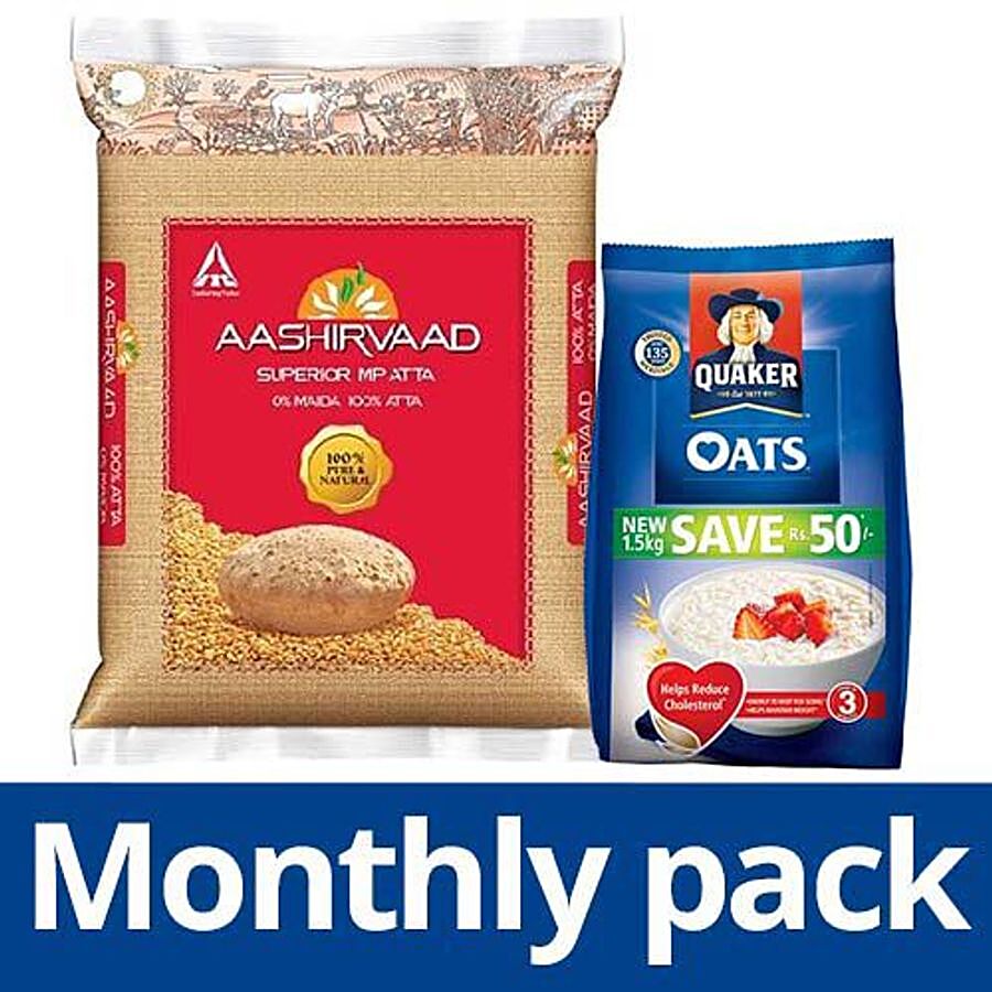 bb Combo Quaker Oats 1.5 Kg Pouch + Aashirvaad Atta - Whole Wheat 5 kg Pouch