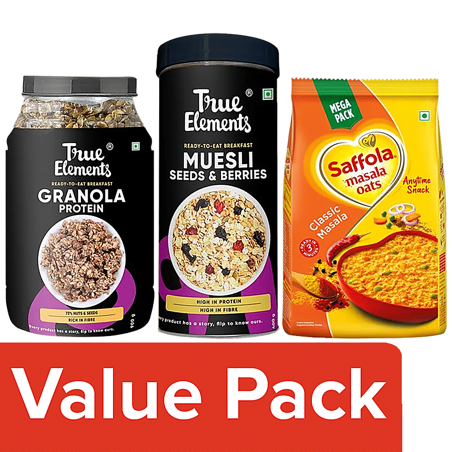 bb Combo Saffola Masala Oats 500g+True Elements Seeds & Berries 400g+Protein Granola 900g