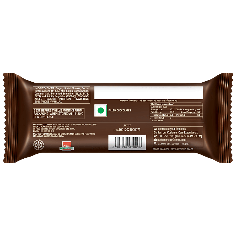 Amul Almond Bar - Almond Marshmallow Coated Creamy Milk Chocolate