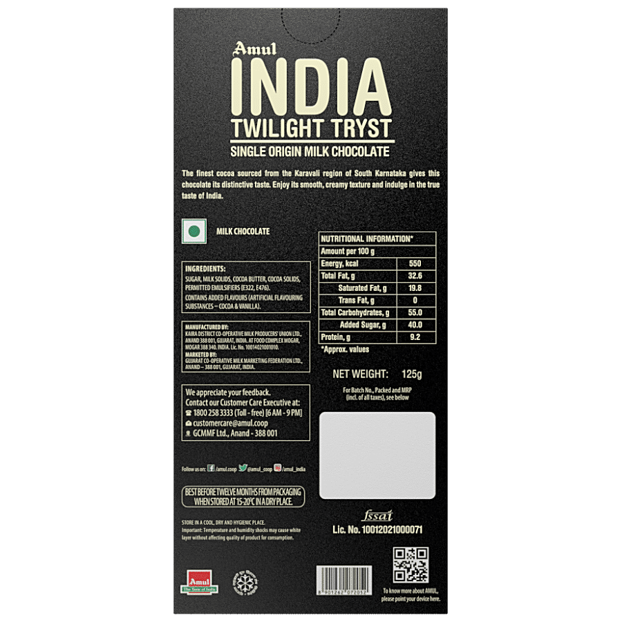 Amul India Single Origin Milk Chocolate