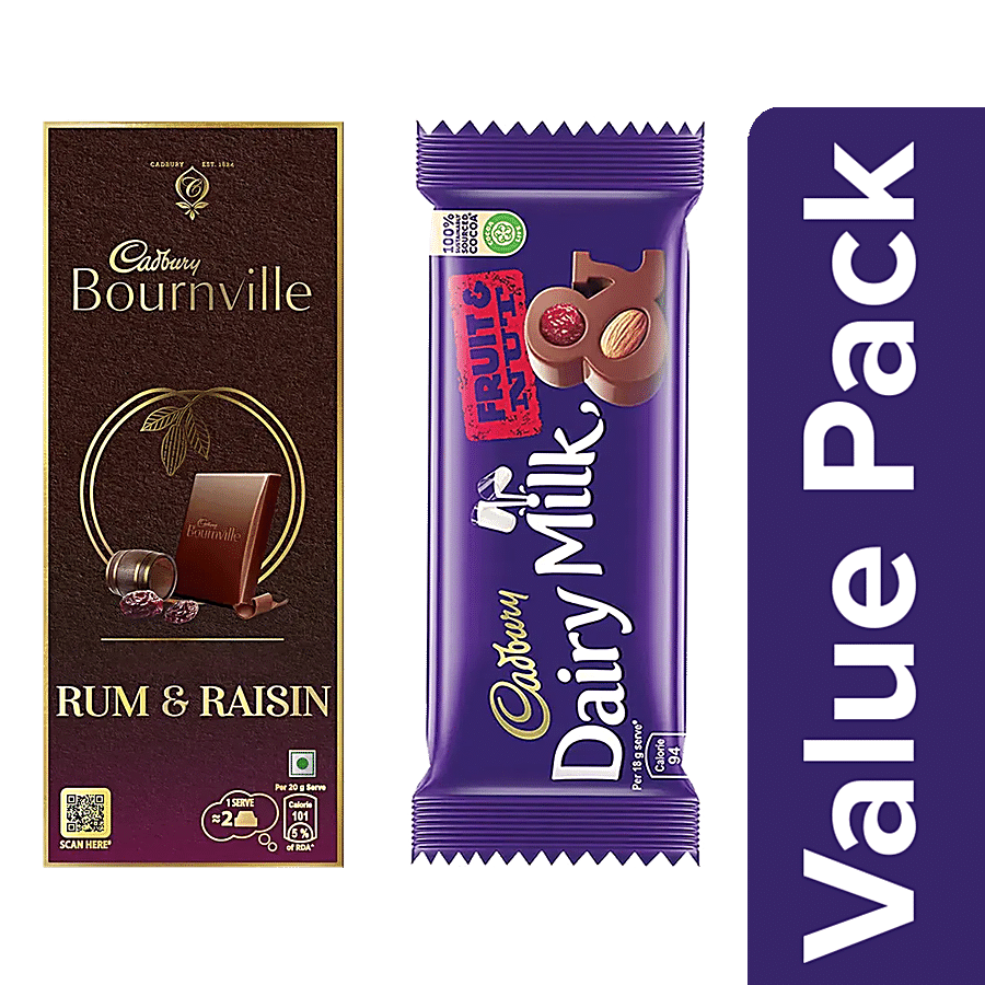 Cadbury Bournville Rum & Raisin Dark Chocolate 80g+ Dairy Milk Fruit & Nut Chocolate 36g