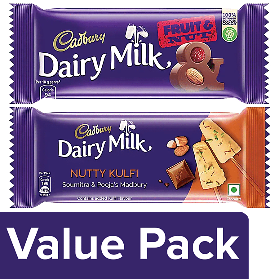 Cadbury Dairy Milk Chocolate Bars - Nutty Kulfi Madbury + Fruit & Nut