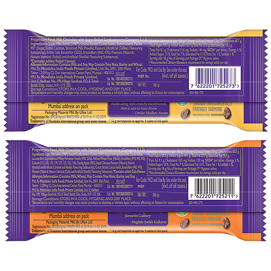 Cadbury Dairy Milk Crispy Rabdi 36 g + Crunchy Cola Madbury Chocolate 36 g