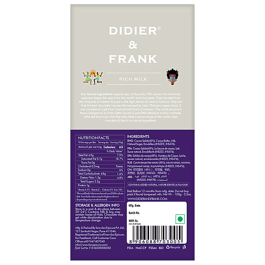 Didier & Frank  Milk Chocolate - Creamy Rich