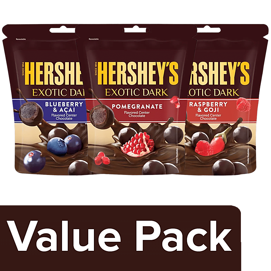 Hershey's Exotic Dark Flavored Center Chocolate-Blueberry&Acai+Raspberry&Goji+Pomegranate