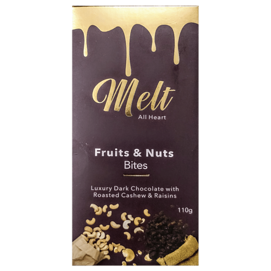 Melt  Fruits & Nuts Bites - Luxury Dark Chocolate With Roasted Cashew & Raisins