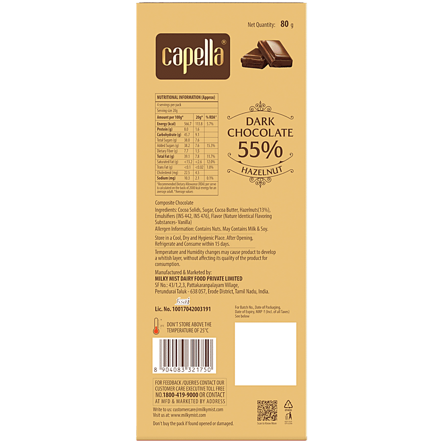 Milky Mist Capella 55% Dark Chocolate - Hazelnut