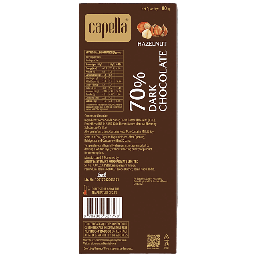 Milky Mist Capella 70% Dark Chocolate - Hazelnut