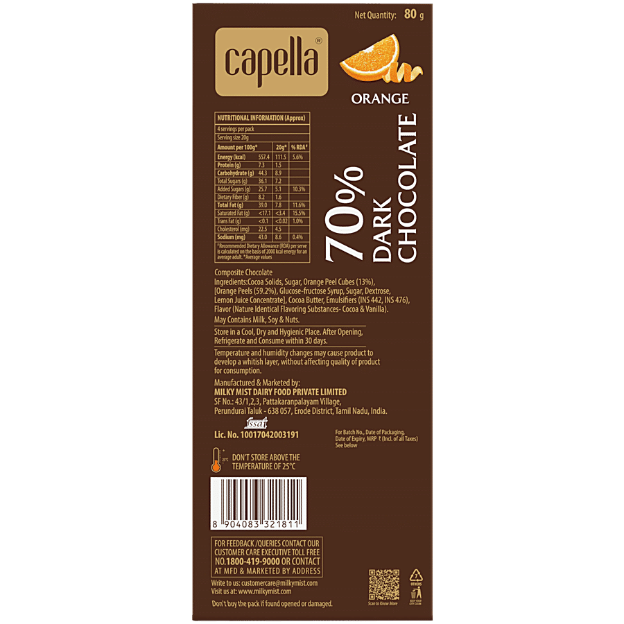 Milky Mist Capella 70% Dark Chocolate - Orange