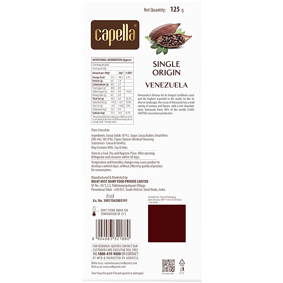 Milky Mist Capella Venezuela Single Origin 55% Dark Chocolate