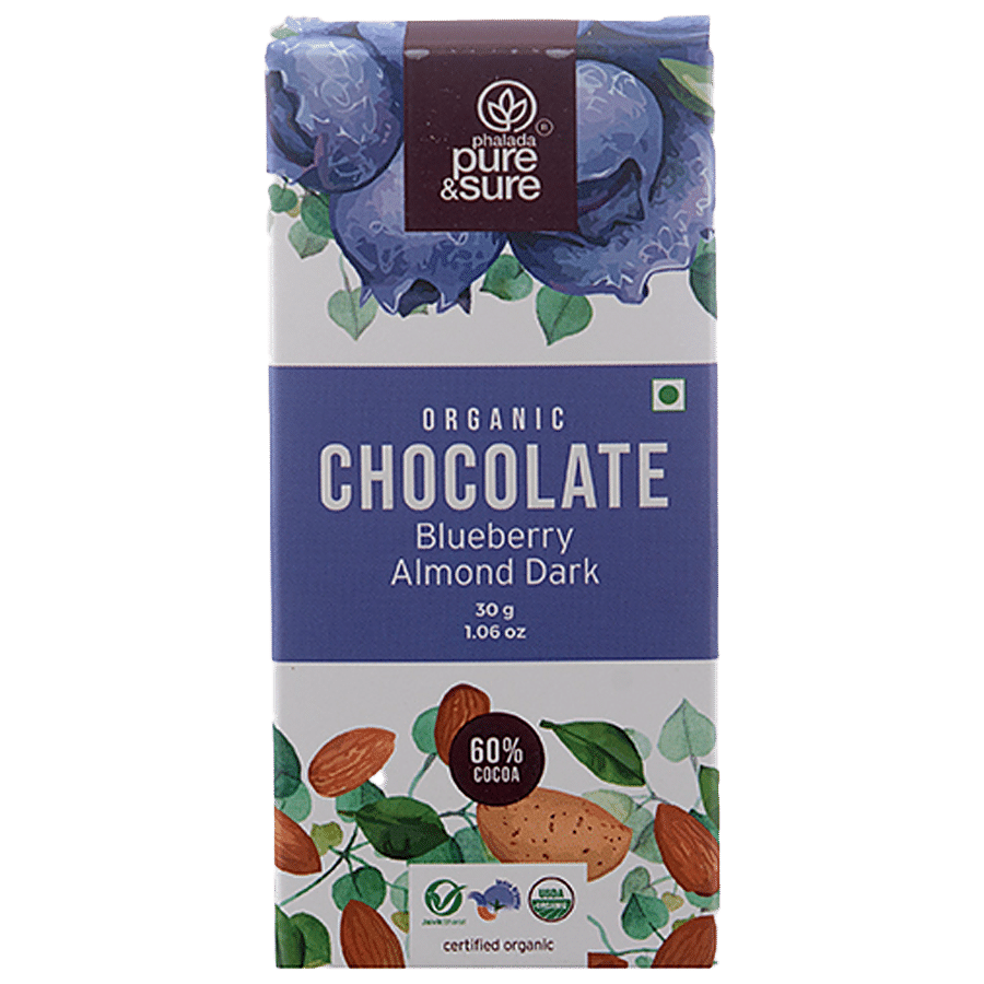 Phalada Pure & Sure Organic Chocolate Bar - Blueberry Almond Dark