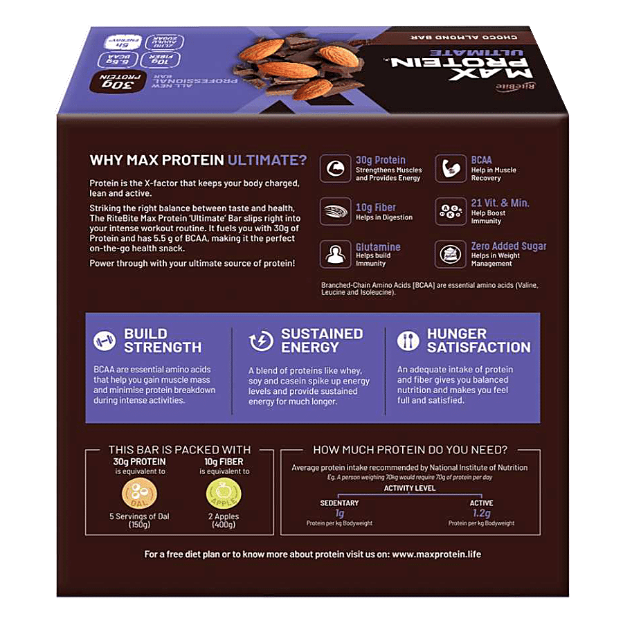 RiteBite Max Protein Bar Ultimate Choco Almond 30gm Protein Bar - Sugar Free Healthy Protein Snacks