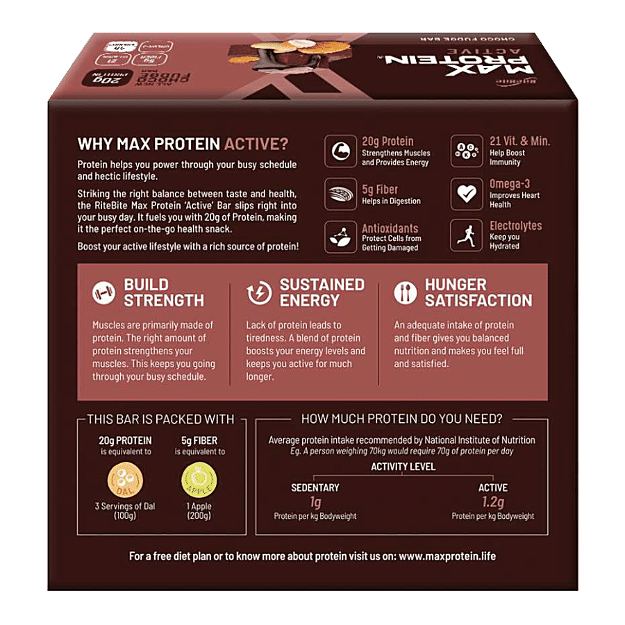 RiteBite Max Protein Bars Choco Fudge 20 g Active Protein Bar - Healthy Protein Snacks