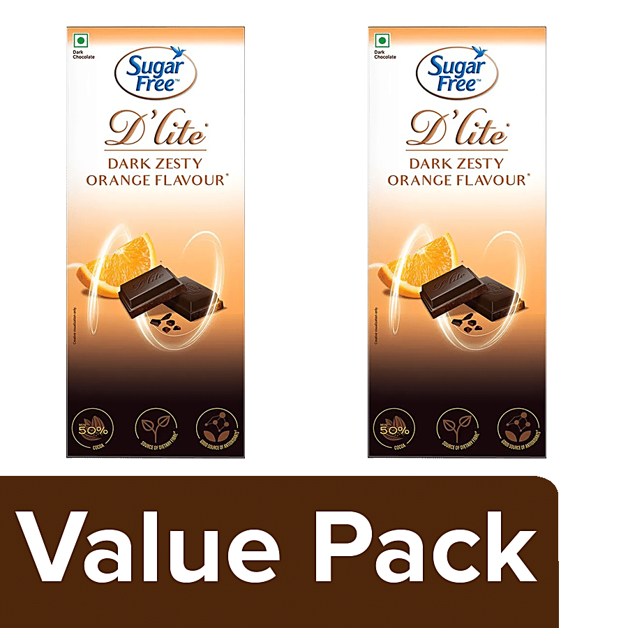 Sugar Free D'lite Dark Chocolate Bar + Chocolate Bar - Zesty & Orange Flavour