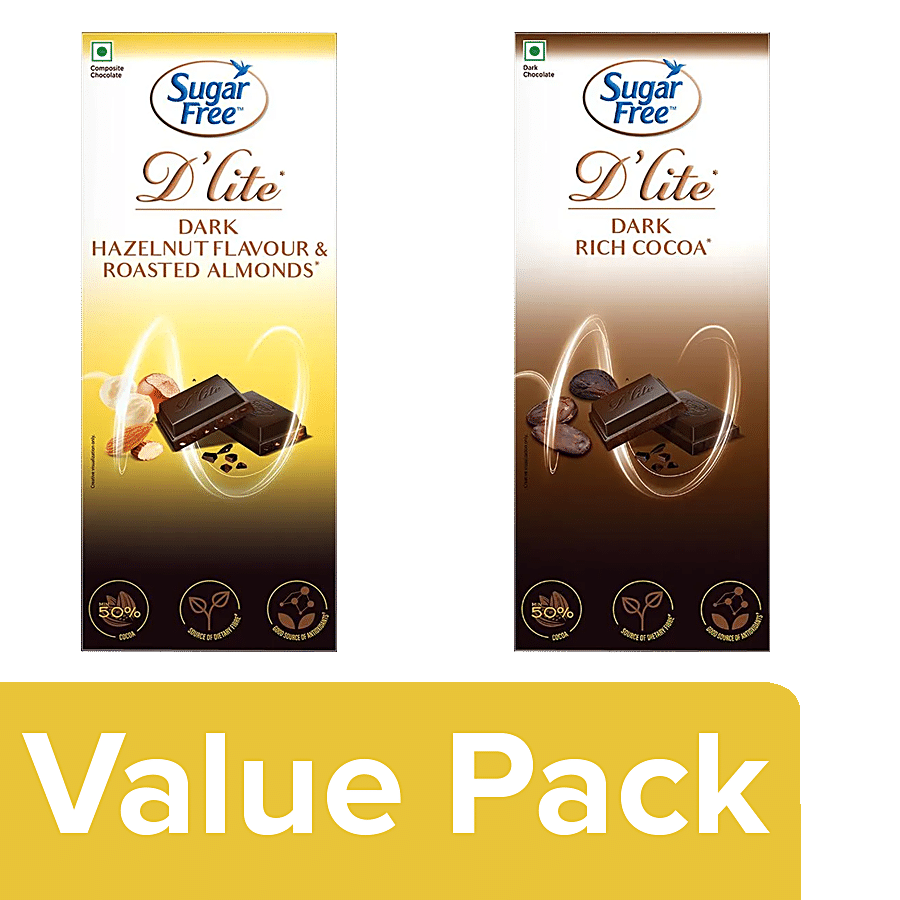 Sugar Free D'lite Dark Chocolate Bar - Hazelnut Almonds + Chocolate Bar - Rich Cocoa