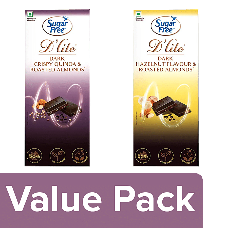 Sugar Free D'lite Dark Chocolate Bar Quinoa & Almonds + Chocolate Bar Hazelnut & Almonds