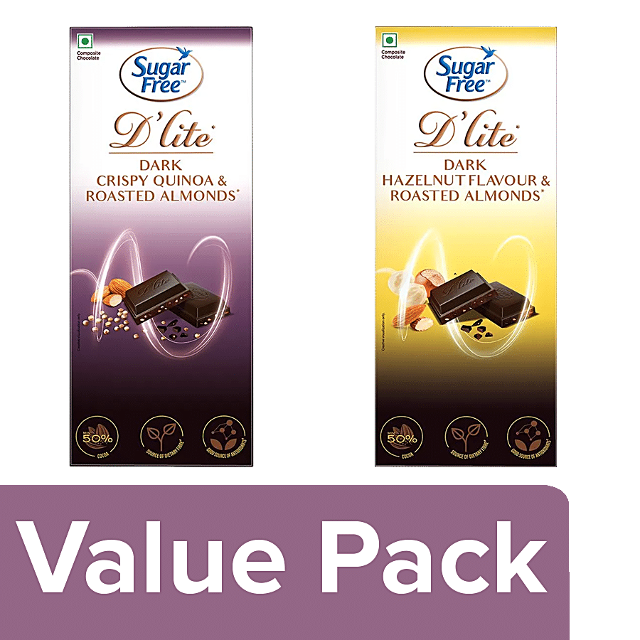 Sugar Free D'lite Dark Chocolate Bar Quinoa & Almonds + Chocolate Bar Hazelnut & Almonds