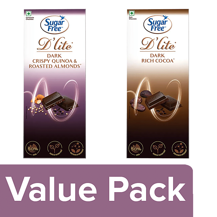 Sugar Free D'lite Dark Chocolate Bar Quinoa & Almonds + Chocolate Bar - Rich Cocoa