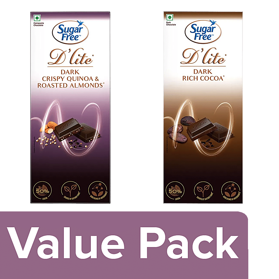 Sugar Free D'lite Dark Chocolate Bar  Quinoa & Almonds + Chocolate Bar - Rich Cocoa