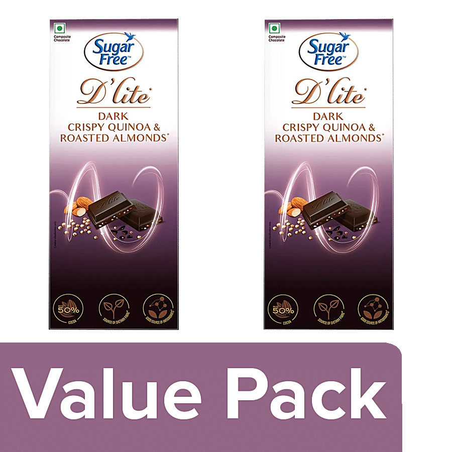 Sugar Free D'lite Dark Chocolate Bar+Chocolate Bar Crispy Quinoa & Roasted Almonds