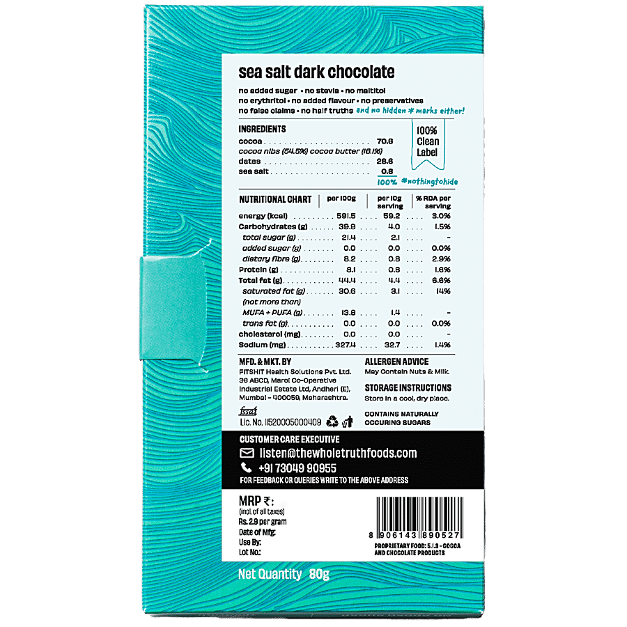 The Whole Truth Sea Salt Dark Chocolate - No Added Sugar