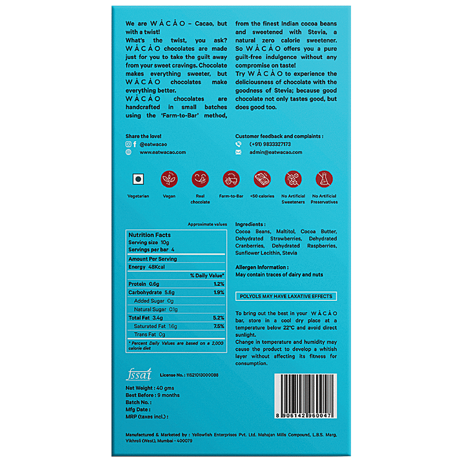 WACAO Berry Blast 60% Dark Chocolate Bar - Vegan