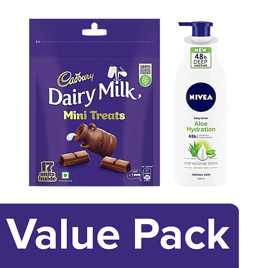 bb Combo Nivea Aloe Hydration Body Lotion 400ml + Cadbury Dairy Milk Minis Chocolate 119g