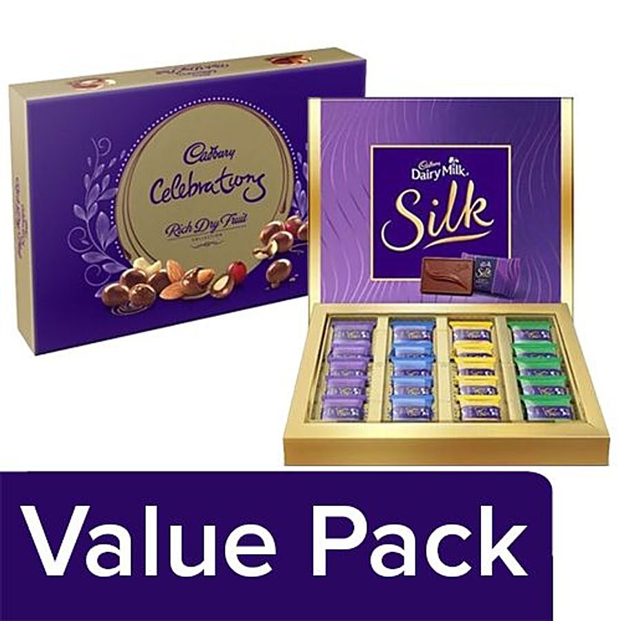 Cadbury Rich Dry Fruits Chocolates 120G + Silk Dairy Milk - Miniatures 200G