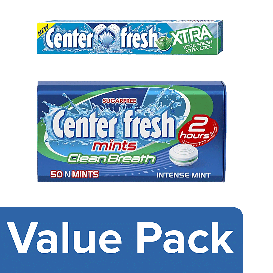 Center Fresh Sugar Free Mints Menthol Eucalyptus +Xtra Peppermint Flavour Chewing Gum Stick