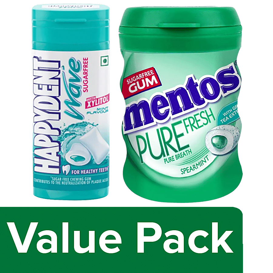 Happydent  Wave Mint Flavoured Bubble Gum 30.6 g + Mentos Pure Fresh Spearmint 28 pcs