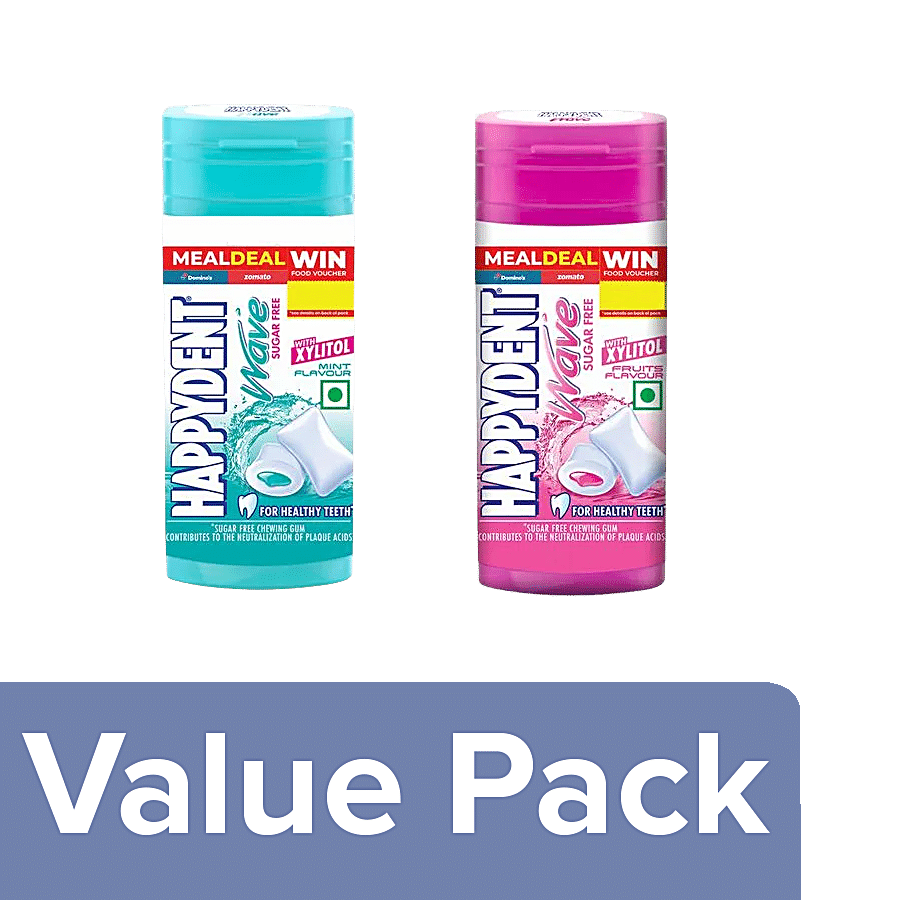 Happydent  Wave Xylitol Mint Flavour Bubble Gum + Xylitol Fruits Flavour Bubble Gum