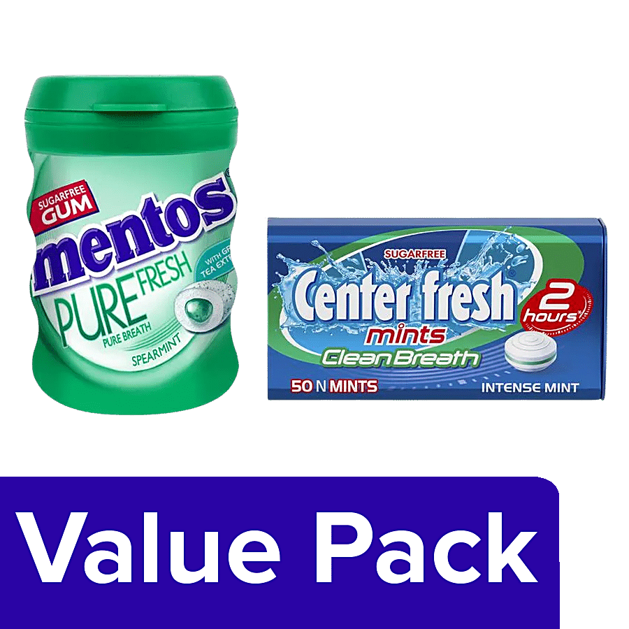 bb Combo Mentos Pure Fresh Chewing Gum + Center Fresh Mints Clean Breath Intense Mint