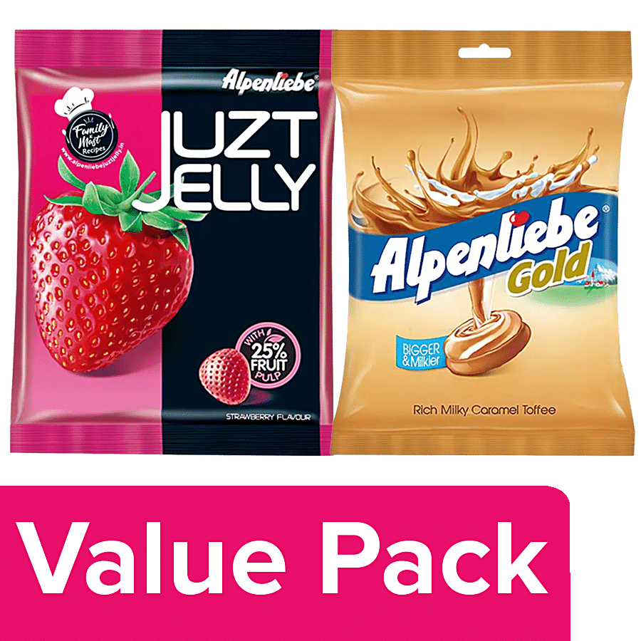 ALPENLIEBE Juzt Jelly - Strawberry Flavour 148 g + Gold - Caramel Candy 156 g