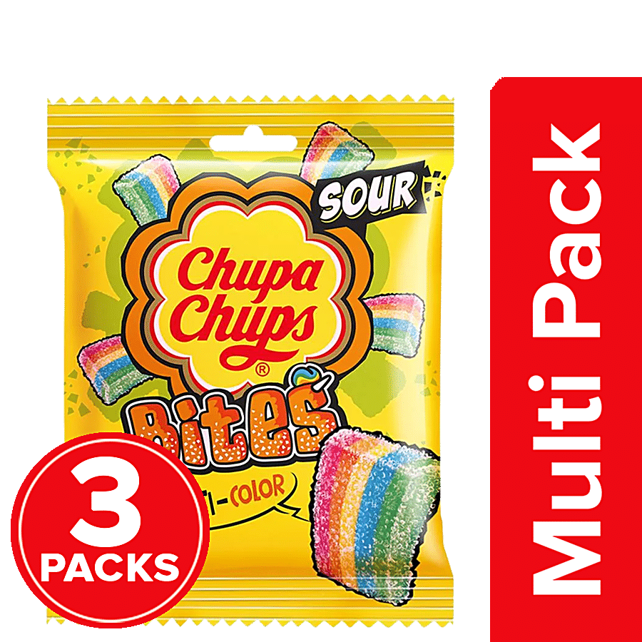 Chupa Chups Sour Bites Mixed Fruit Flavour Soft & Chewy Toffee