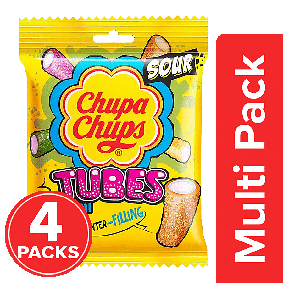 Chupa Chups Sour Mini Tubes Mixed Fruit Flavour Soft & Chewy Toffee